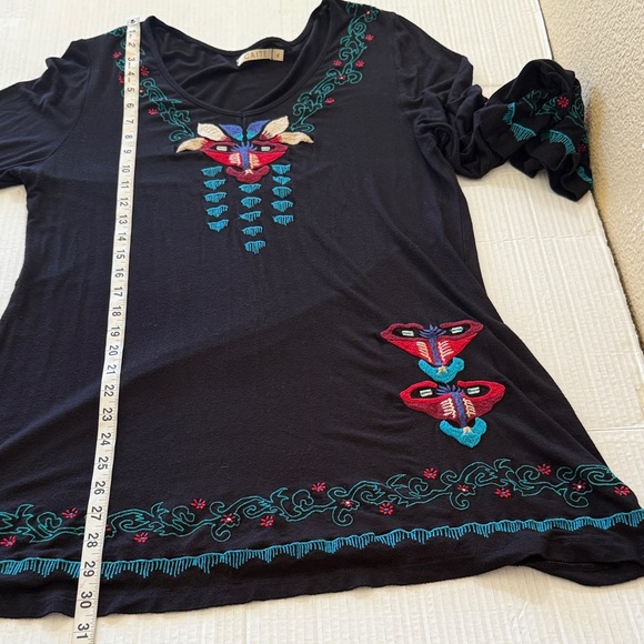 Caite Embroidered Tunic Mini Dress Size XL Black Bohemian Western Flare Sleeve - Picture 12 of 16
